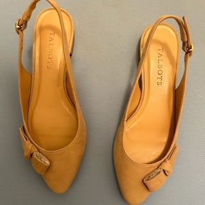 NEW TALBOTS FLAT BEIGE SUDUE SLINGBACK GOLD WRAPPED HEEL